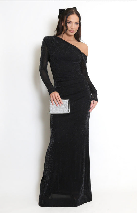 Sheer Sleeve Lurex Maxi Dress